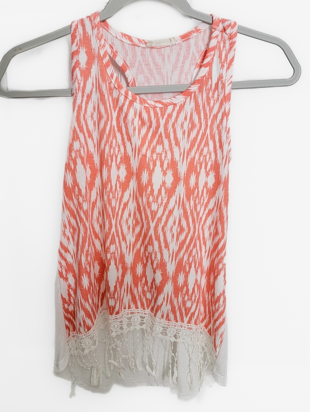 btween Coral and White Lace-Trim Tank Top Kids Size 14/16